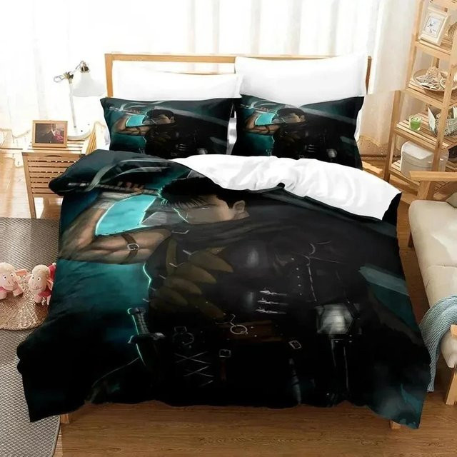 Anime Berserk Bettwäscheset mit Reißverschluss für Kinder und Erwachsene, 2-teilig, Bettbezug und Kissenbezug, Breite: 70 cm, Länge: 133 cm - Bild 1