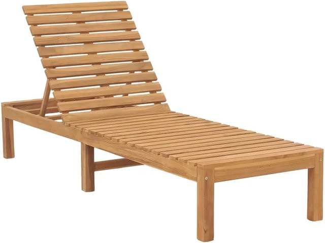 vidaXL Sonnenliege aus Teakholz in Braun mit verstellbarer Kopfstütze und Armlehnen, B/T/H: 200 x 60 x 30 cm - Bild 1