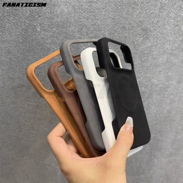 Luxuriöse Leder-Handyhülle mit Schafsleder-Optik und Magnetverschluss für iPhone 12 bis 17 Pro Max, Grau, Mattierte MagSafe-Hülle - Bild 1