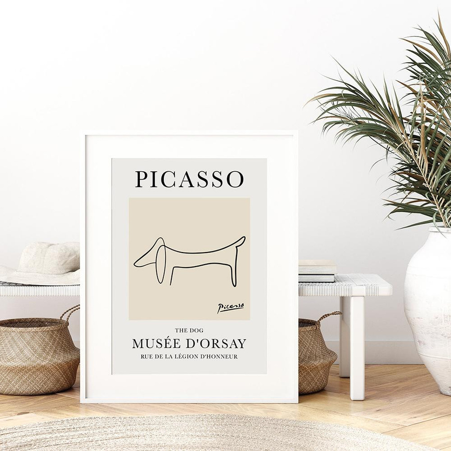 Pablo Picasso Tier Skizze Hund und Katze als Leinwand Kunstdruck mit Linienzeichnung, Breite: 50 cm, Höhe: 80 cm, ohne Rahmen - Bild 1