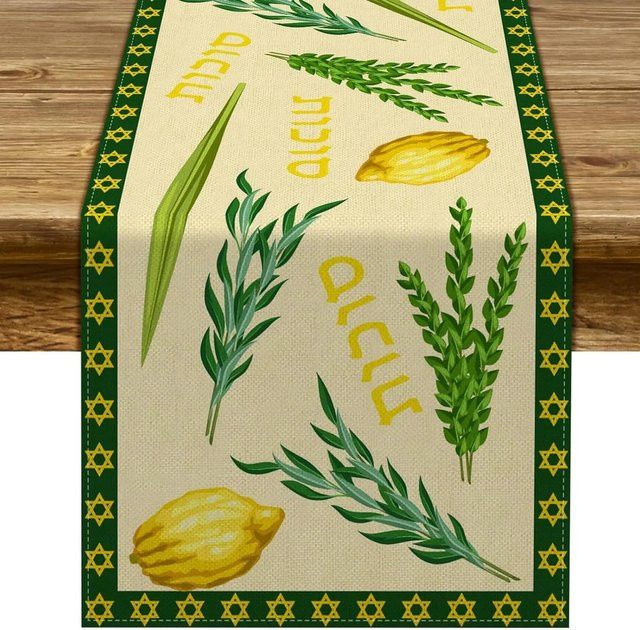 JMG Household Supplies Sukkot Tischläufer mit Etrog und Lulav Motiv, Beige, B/H: 150 x 33 cm - Bild 1