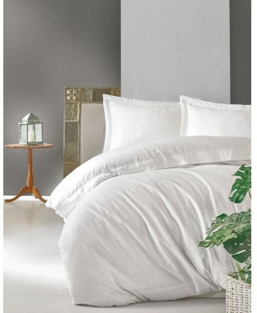 Bettwäsche-Set aus Mako-Satin aus 100% Baumwolle in Weiß, bestehend aus 1 Bettbezug (Breite: 240 cm, Höhe: 220 cm) und 2 Kissenbezügen (60 x 80 cm) - Bild 1