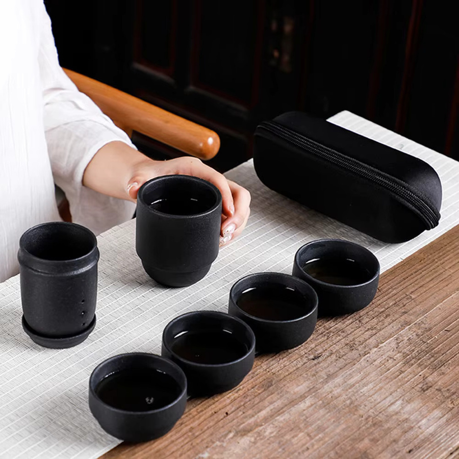 Hmlove Keramik Teewaren Set Schwarz mit Teekanne und 4 Tassen, Tragbares Kung Fu Tee Set, 160ml - Bild 6