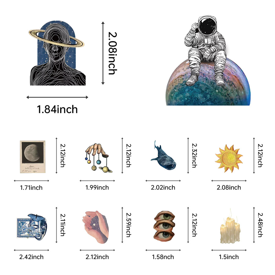 50 Stück Space Graffiti Aufkleber Set, transparente Planeten und Galaxy Motive für Handyhüllen, Skateboard und Wasserbecher, mehrfarbig - Bild 4