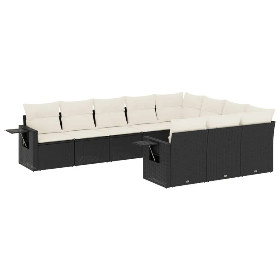 vidaXL 10-teilige Garten-Sofagarnitur aus Poly-Rattan in Schwarz mit Kissen und Armlehnen - Bild 2