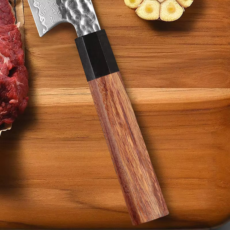 Baovim Kiritsuke-Küchenmesser aus 67-lagigem Damaststahl mit rotem Oktagon-Holzgriff, Länge: 20,32 cm - Bild 4
