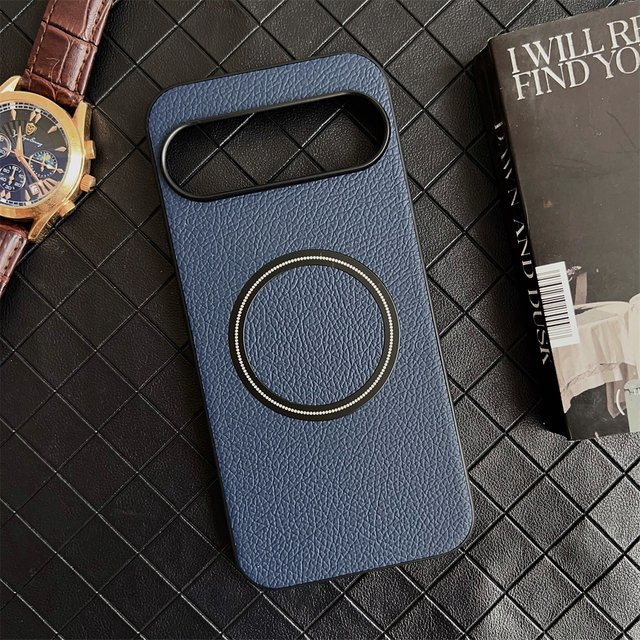 Schutzhülle mit Litschi-Muster aus PC-Leder für Google Pixel 10, 9, 8, 7, 6 Pro XL A, magnetisch und kabelloses Laden, Farbe: Schwarz - Bild 1