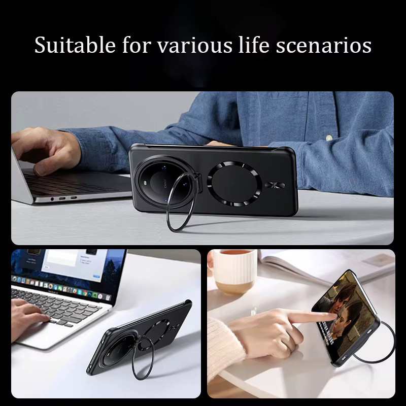 Ultradünne magnetische Armor Frameless Standhülle für Huawei Pura 80 Pura 70 Mate 70 60 Pro Plus kompatibel mit MagSafe in Schwarz - Bild 2