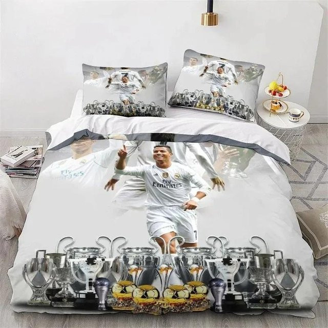 Bettwäsche Set Ronaldo Idol Fußballstar mit 3D-Druck, 3-teilig, Weiß, B/H: 135 x 200 cm - Bild 1