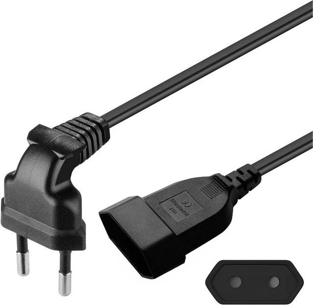 EU Power Verlängerungskabel Europäisches 2-poliges AC Stromkabel Stecker auf Buchse in Schwarz - Bild 1