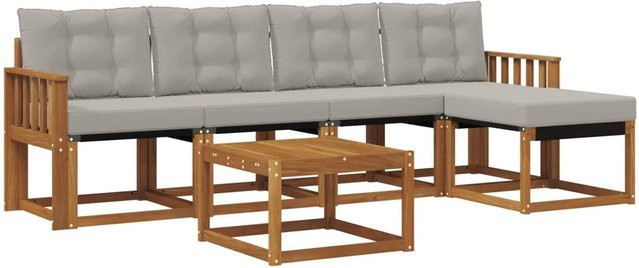 vidaXL Outdoor-Sofagarnitur 6-teilig aus Akazienholz und Textilene in Grau mit UV-beständigen Kissen - Bild 1
