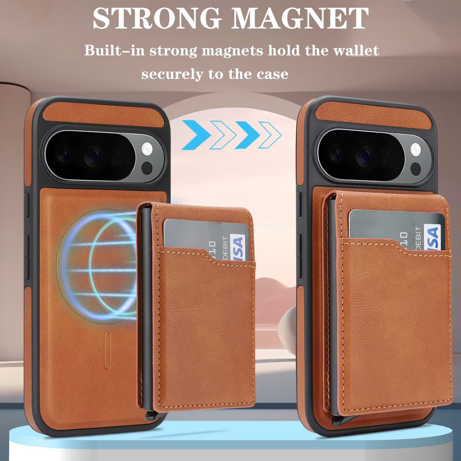 2-in-1 Ledertasche für Google Pixel 9, 9 Pro, 9A, 10, 10 Pro und 10 Pro XL mit magnetischem Kartenfach und Halterung in Grün - Bild 2