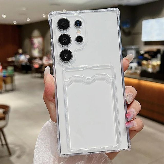 Stoßfeste Silikon Handyhülle mit Kartenfach für Samsung Galaxy S24 S23 S22 S21 Plus Ultra S20 FE in Transparent - Bild 1