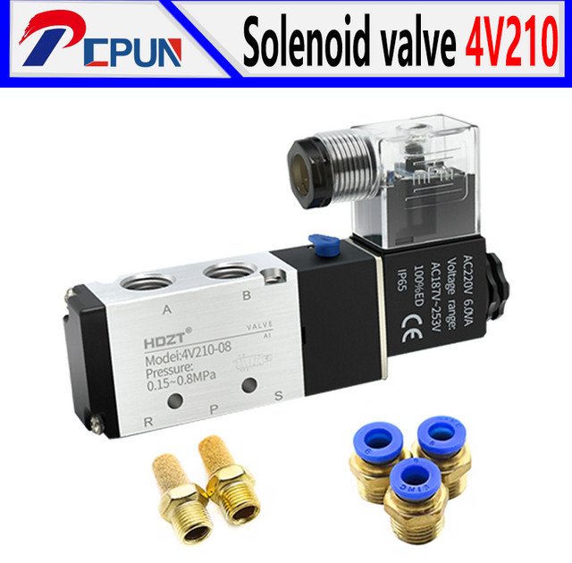 CFULL Fünf-Wege-Pneumatik-Magnetventil 4V210-08 mit Doppelspannung DC24V/AC220V und 4 mm Anschlüssen zur Zylindersteuerung - Bild 1