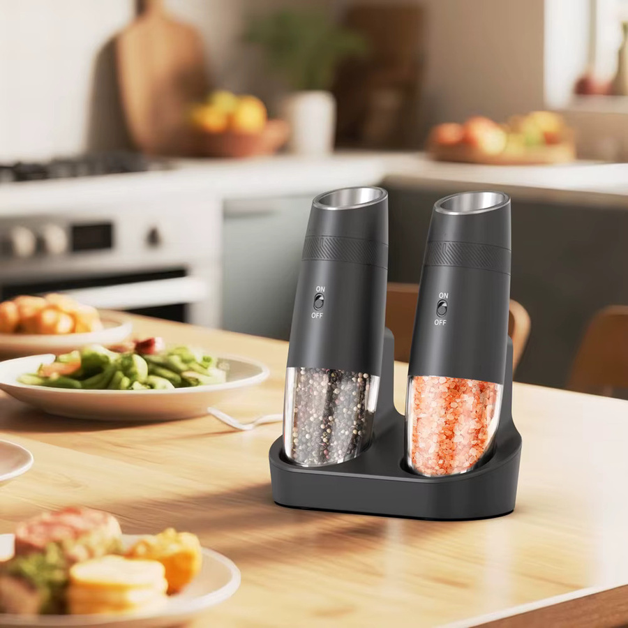 CLITON Automatisches Salz- und Pfeffermühlen-Set, USB wiederaufladbar, Schwarz, Einstellbare Grobheit - Bild 3
