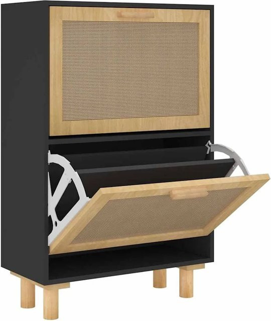 vidaXL Schuhschrank in Schwarz im skandinavischen Stil aus Holzwerkstoff und Natur-Rattan, B/T/H: 52 x 25 x 80 cm - Bild 1