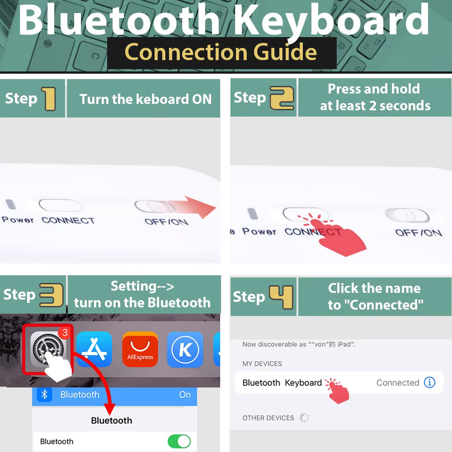 QUKAM Bluetooth-Tastatur schlank und tragbar für iOS Android Windows Tablets und Laptops in Schwarz oder Weiß - Bild 4