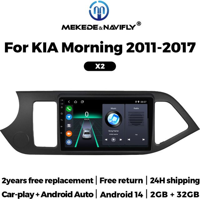 NaviFly Android 14 Autoradio mit Carplay und GPS Navigation für KIA Picanto Baujahr 2011-2016 in Schwarz - Bild 1