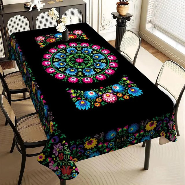 Wasserdichte rechteckige Tischdecke mit Bohemian Print von JINGYUE Pet in Blau, B/T/H: 140 x 90 x 0 cm - Bild 1