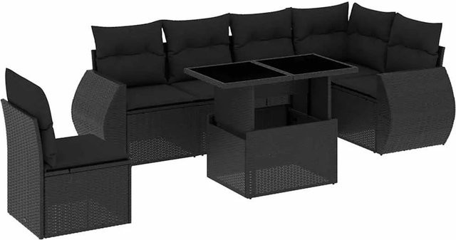 vidaXL 7-teilige Garten-Sofagarnitur aus Poly-Rattan mit Kissen in Schwarz - Bild 1