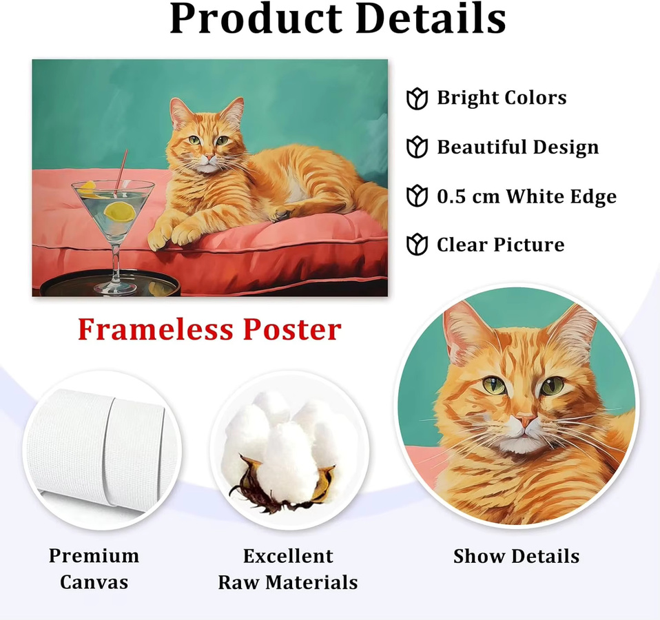 Muaccouioo Retro Wanddekoration mit orangefarbenem Katzen-Tierprint auf Leinwand - Bild 2