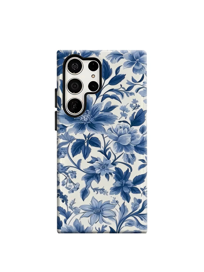 Aurbe Handyhülle für Samsung Galaxy S26 S25 S24 S23 Ultra Plus in Blau mit Blumenmuster im Porzellan-Stil und HD Hart-Doppelschicht-Filmhülle - Bild 7