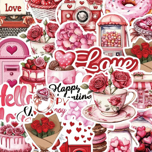 Kpustyle Cartoon Aufkleber für Valentinstag in Rot und Rosa zur Dekoration von Laptop, Telefon und Scrapbook - Bild 1