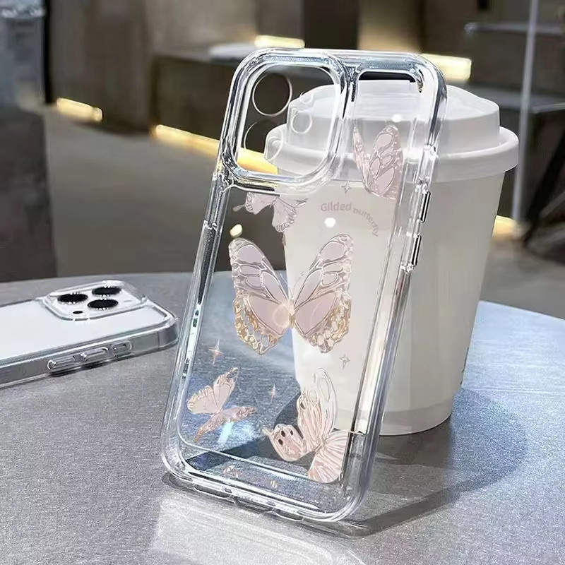 Stoßfeste transparente Handyhülle mit Schmetterlings- und Blumenmuster für iPhone 15 14 13 12 11 Pro Max XS X 7 8 Plus SE 2020 - Bild 1
