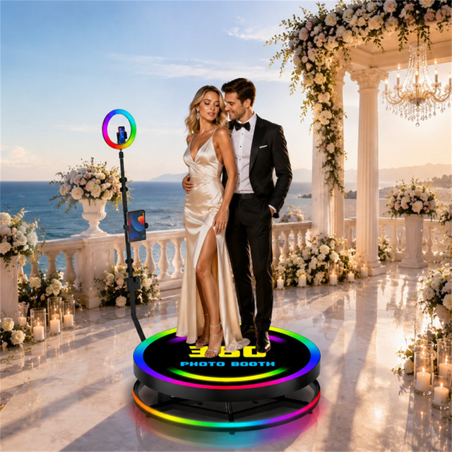 360 Grad Selfie Camera Booth mit LED-Beleuchtung in Schwarz für Hochzeiten und Feiern - Bild 1