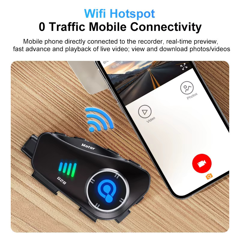 Q28 Motorrad-Bluetooth-Headset mit 1080p HD-Ultraweitwinkelobjektiv und 360 Grad Aufnahmefunktion in Schwarz - Bild 3