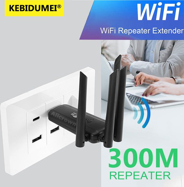 Kebidumei USB WiFi Repeater 2,4G 300Mbps Wireless Signal Verstärker mit 4 Antennen in Schwarz - Bild 1