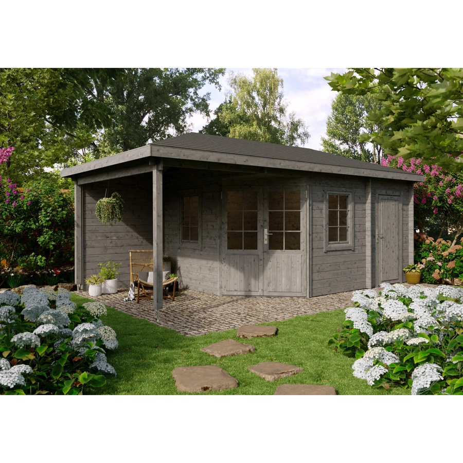 Fjordholz Gartenhaus Evelyn 3E 5-Eck Log Cabin aus Holz in Grau, imprägniert - Bild 2
