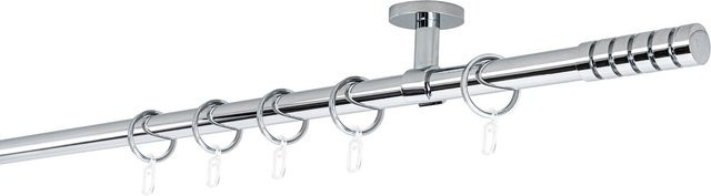 ONDECO Deckenträger Classic 1-läufiges Rohr mit Endstück Rillcube in Chrom Silber, Länge: 320 cm, Durchmesser: 20 mm - Bild 1