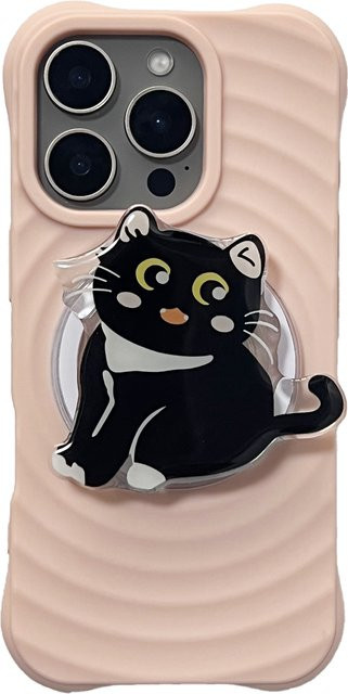 Handyhalterung mit schwarzer Katze und großen Augen als Griptok für dein iPhone 17 Pro Max in Schwarz - Bild 1
