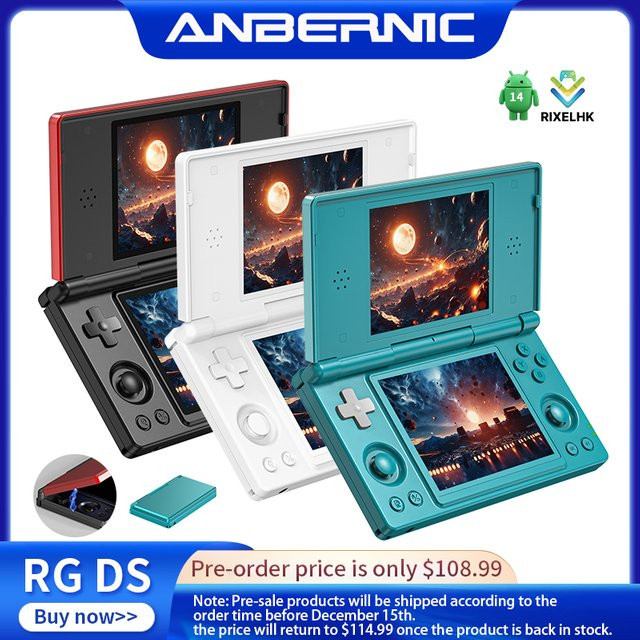 Anbernic RG DS Handheld-Spielkonsole mit 4 Zoll IPS Dual-Bildschirm, Android, 4000mAh Akku und WLAN-Streaming in Schwarz oder Rot - Bild 1