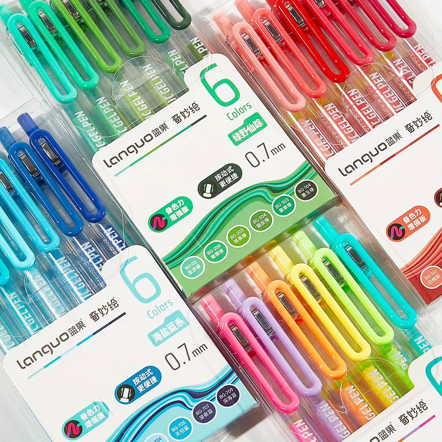 Languo Press-Typ Farbstifte im 6er Set, 0,7 mm Spitzengröße, Mehrfarbig, ideal für Journaling und Markierungen - Bild 4
