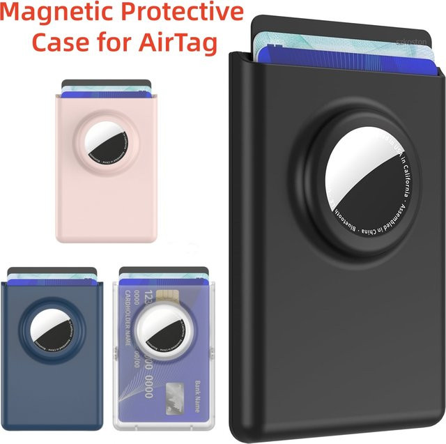 Magnetische Brieftasche von SZKOSTON als Kartenhalter und Schutzhülle für AirTag Tracker, kompatibel mit MagSafe iPhone 12–17 Serie, Farbe: Pink - Bild 1