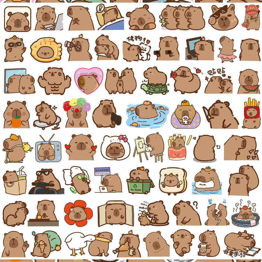 Potdemiel Capybara-Aufkleber, Cartoon Niedliche Kawaii, Multicolor - Bild 2