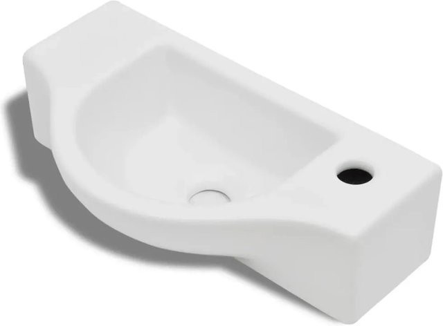 vidaXL Keramik Waschbecken mit Hahnloch Weiß, Wandhängend, B: 45,0 cm, T: 25,0 cm, H: 12,0 cm - Bild 1