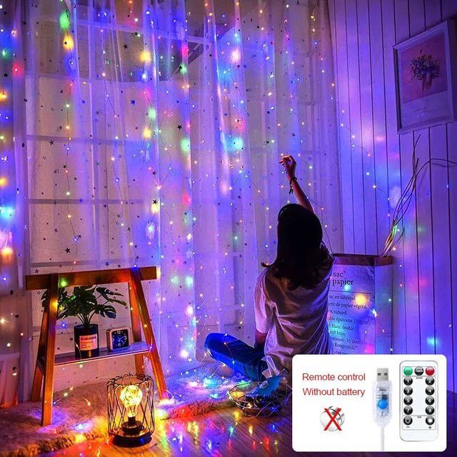 Lyfs LED Vorhanglicht Mehrfarbig mit Fernbedienung und 8 Modi für Dekoration von Zimmer und Wand - Bild 1