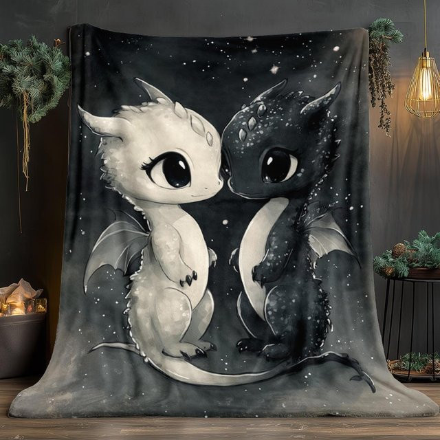 JMG Household Supplies Flanell-Decke mit Anime-Drachenmuster in Schwarz, B/B: 180 x 250 cm und 130 x 150 cm - Bild 1