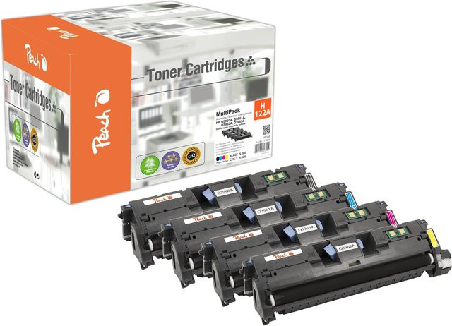 Peach Toner-Kartuschen-Set für HP Color LaserJet 2550 und 2550 L, ersetzt HP 122A C3961A C3962A C3963A C3964A, Mehrfarbig (Schwarz, Cyan, Magenta, Gelb), wiederaufbereitet - Bild 1