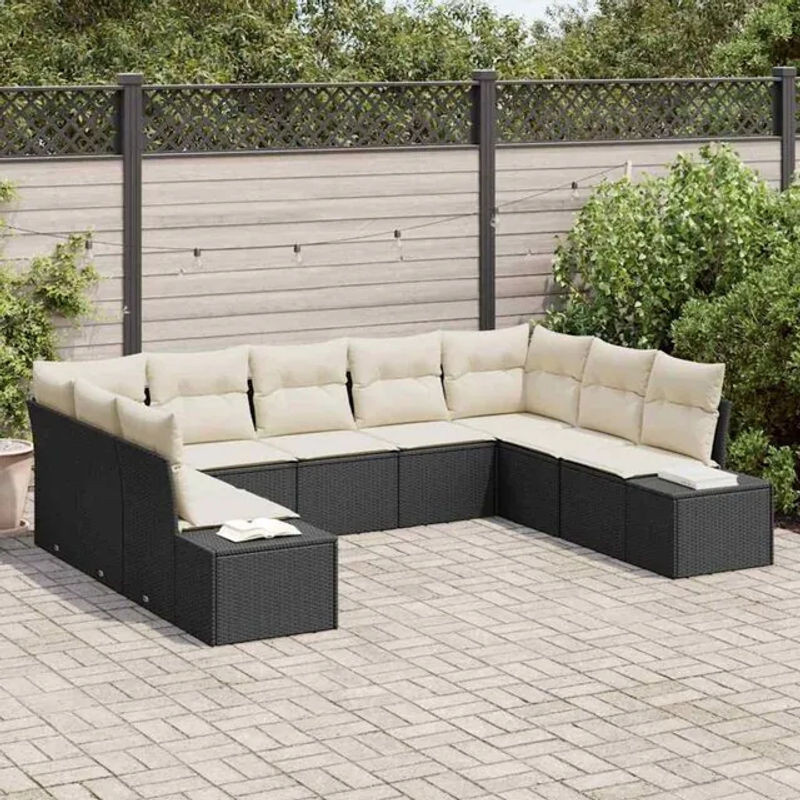 Vidaxl Garten-Sofa-Set aus Polyrattan mit 9 Teilen in Schwarz und Beige, Loungemöbel Modern, B/T/H: 289 x 209 x 85 cm - Bild 1