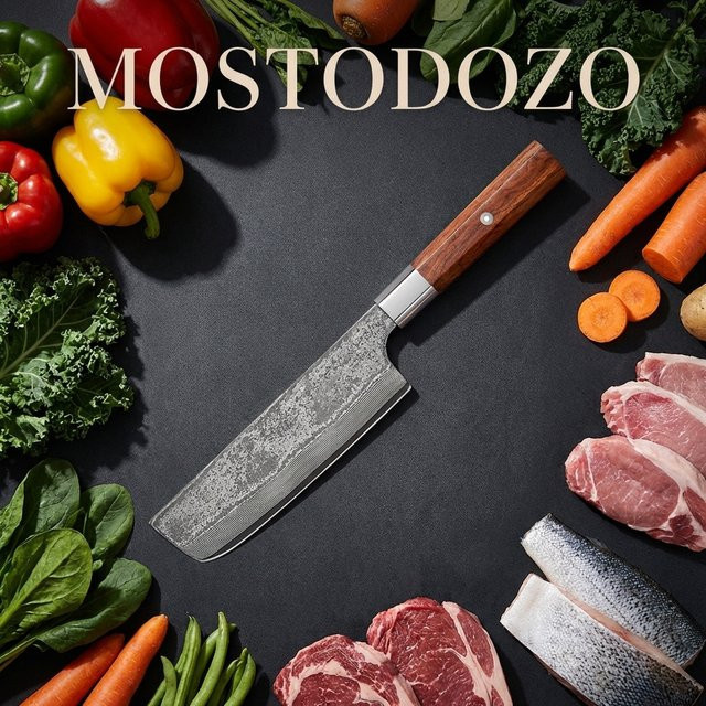MOSTODOZO Nakiri Kochmesser aus japanischem Damaststahl mit Holzgriff, 16,5 cm - Bild 1