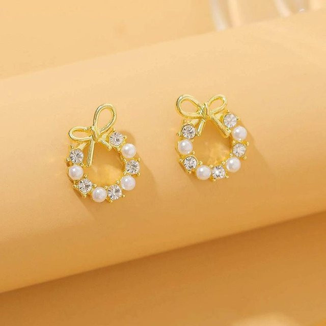 Ohrstecker Schleife Perle Rund, gold, Damen - Bild 1