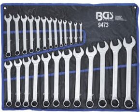 BGS Maul-Ringschlüssel-Satz aus Chrom-Vanadium in Silber, 25-teilig, Zollgrößen SW 1/4 Zoll bis 1 1/4 Zoll - Bild 1