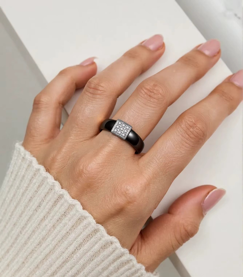 VQYSKO Ring, Keramik, Zirkonia, Schwarz, Weiß, Damen - Bild 2