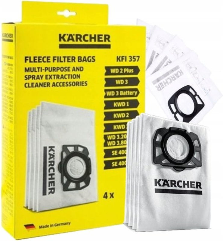 Kärcher Vliesfilterbeutel KFI 357 für Nass-/Trockensauger WD 2 Plus, WD 3, WD 3 Battery, KWD 1–3, SE 4001 und SE 4002, 4 Stück - Bild 2