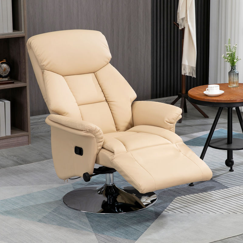 HOMCOM Relaxsessel Beige mit Liegefunktion und verstellbarer Rückenlehne, drehbarer TV-Sessel aus Kunstleder für dein Wohnzimmer - Bild 2