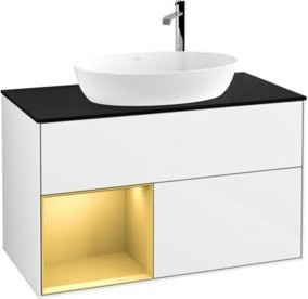 V&B Waschtischunterschrank Finion 100 mit Wandbeleuchtung, Farbe Weiß lackiert mit Goldakzenten, B/T/H: 100 x 50,1 x 50,1 cm - Bild 1